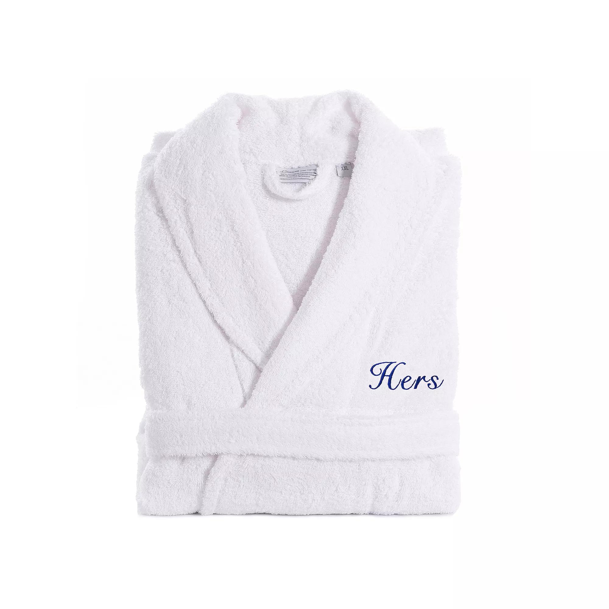 Women's Linum Home Textiles Turkish Cotton Embroidered Cursive ''Hers'' Terry Bathrobe,  Product Image