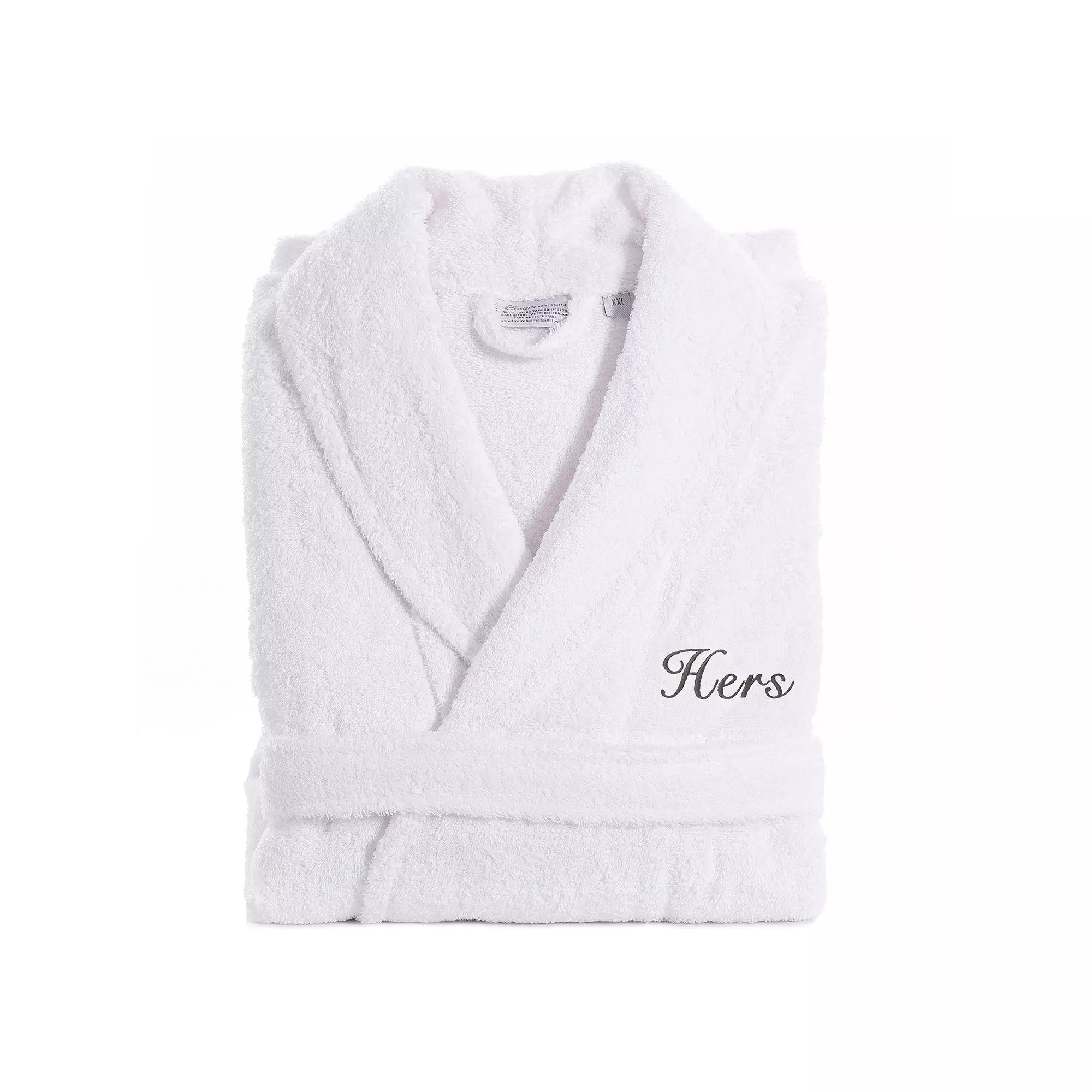 Womens Linum Home Textiles Turkish Cotton Embroidered Cursive Hers Terry Bathrobe Product Image
