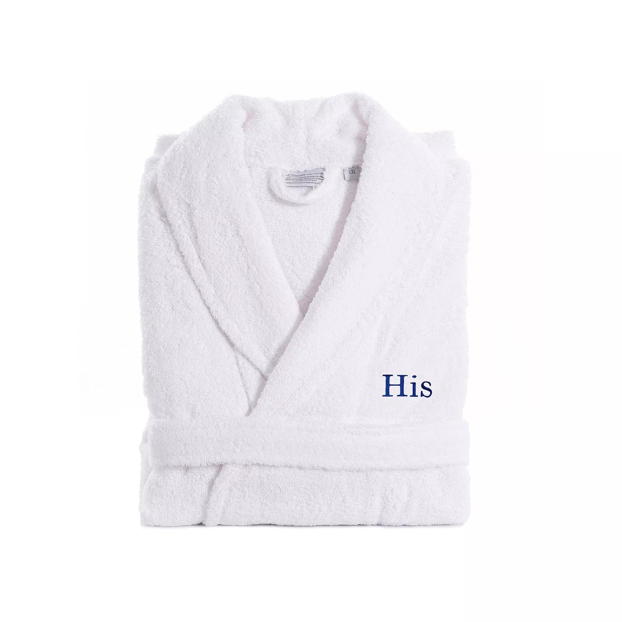 Men's Linum Home Textiles Turkish Cotton Embroidered ''His'' Terry Bathrobe, Size: Large/XS, Blue Product Image