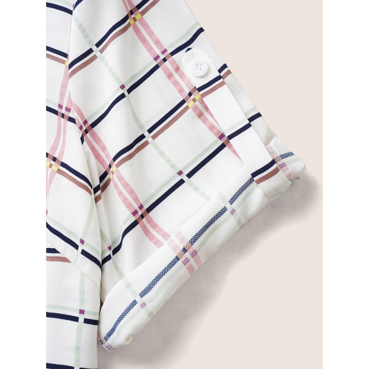 Plus Size White Plaid O Ring Zipper Tab Sleeve Blouse Women Work From Home Elbow-length sleeve V-neck Work Blouses BloomChic 30/6X Product Image