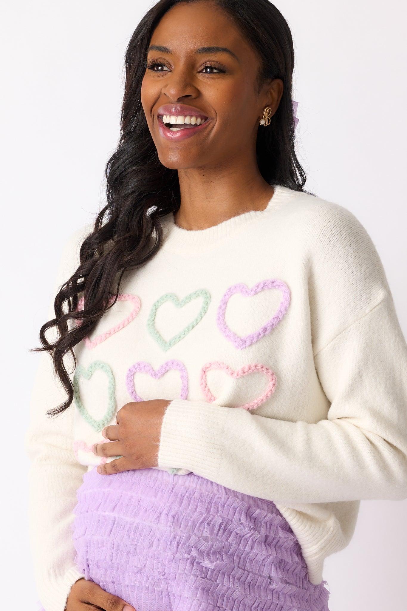 You & Me Ivory Heart Stitch Sweater Product Image