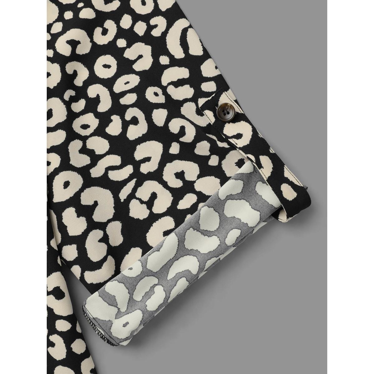 Plus Size Black Leopard Print Spliced Tab Sleeve Blouse Women Elegant Extra Long Sleeve V-neck Everyday Blouses BloomChic 22-24/3X Product Image