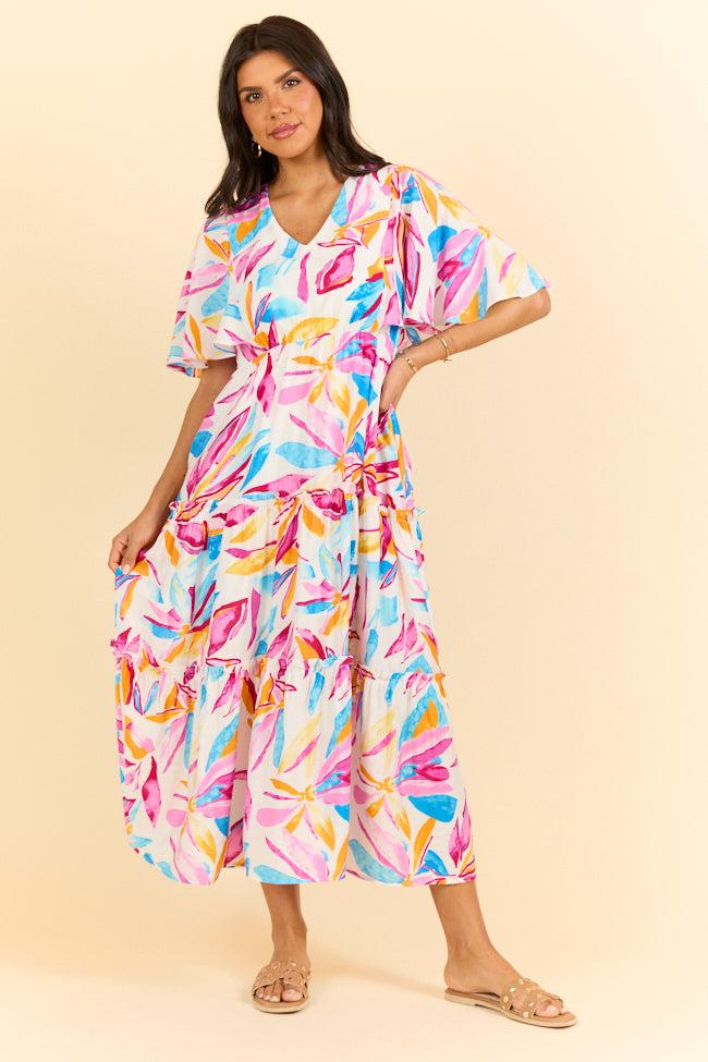 In The Wildflowers Multi Color Short Sleeve V-neck Maxi Dress FINAL SALE Product Image
