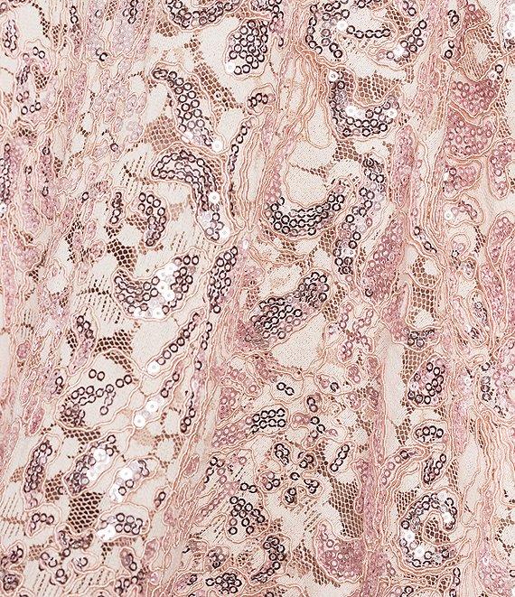 Honey and Rosie Square Neck Double Layer Skirt Ruffle Detail Sequin Embroidery Lace Mesh Dress Product Image