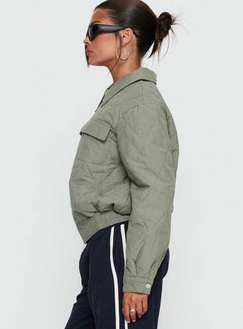Denvar Quilted Bomber Jacket Green Product Image