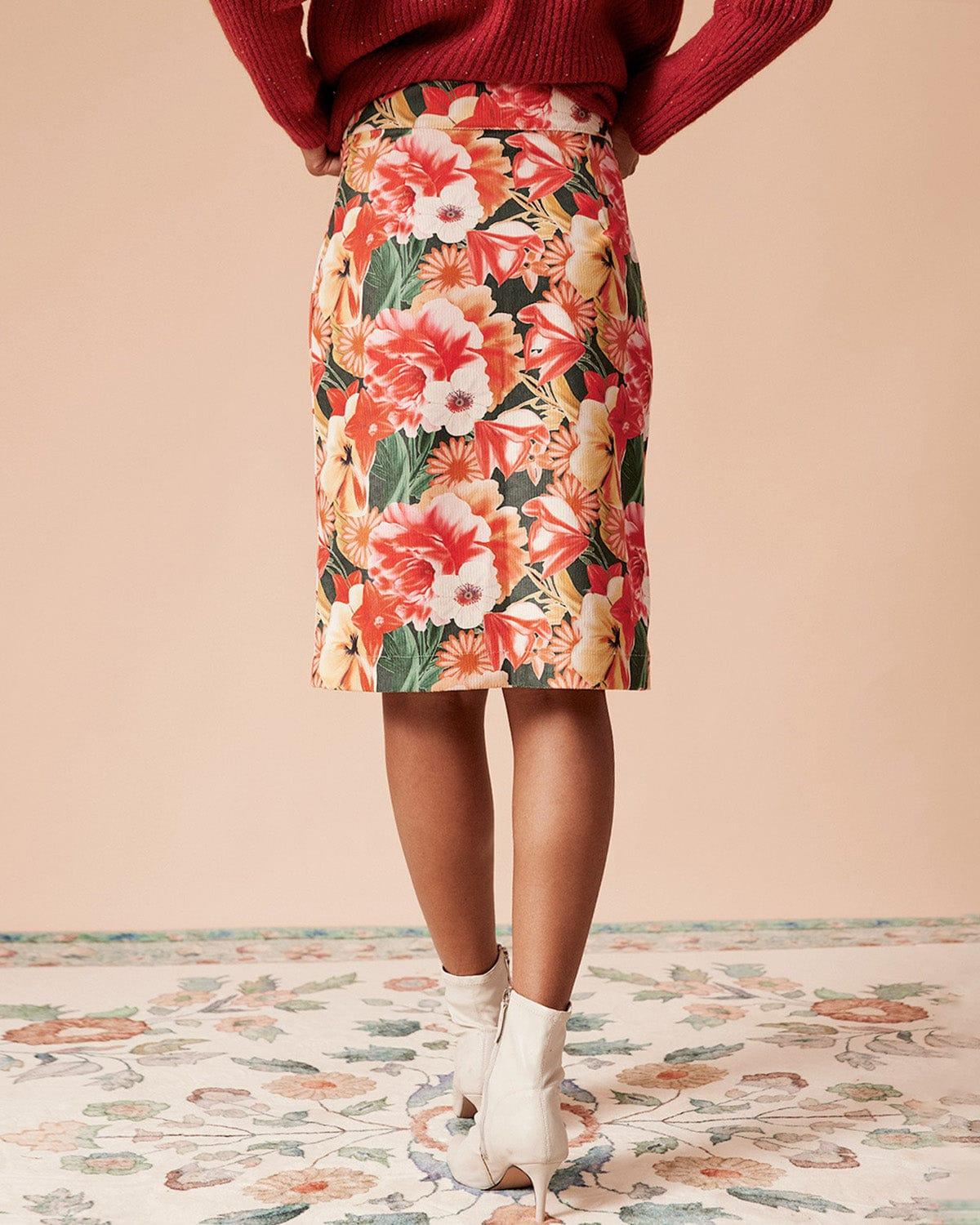 The High Waisted Corduroy Floral Skirt Product Image