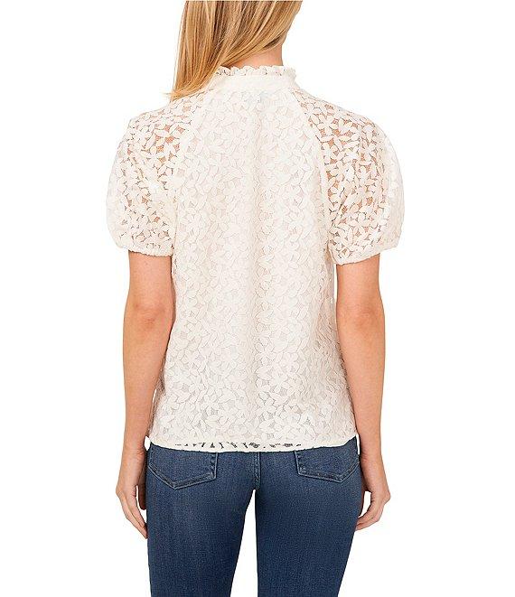 CeCe Lace Ruffle V-Neck Short Sleeve Top Product Image