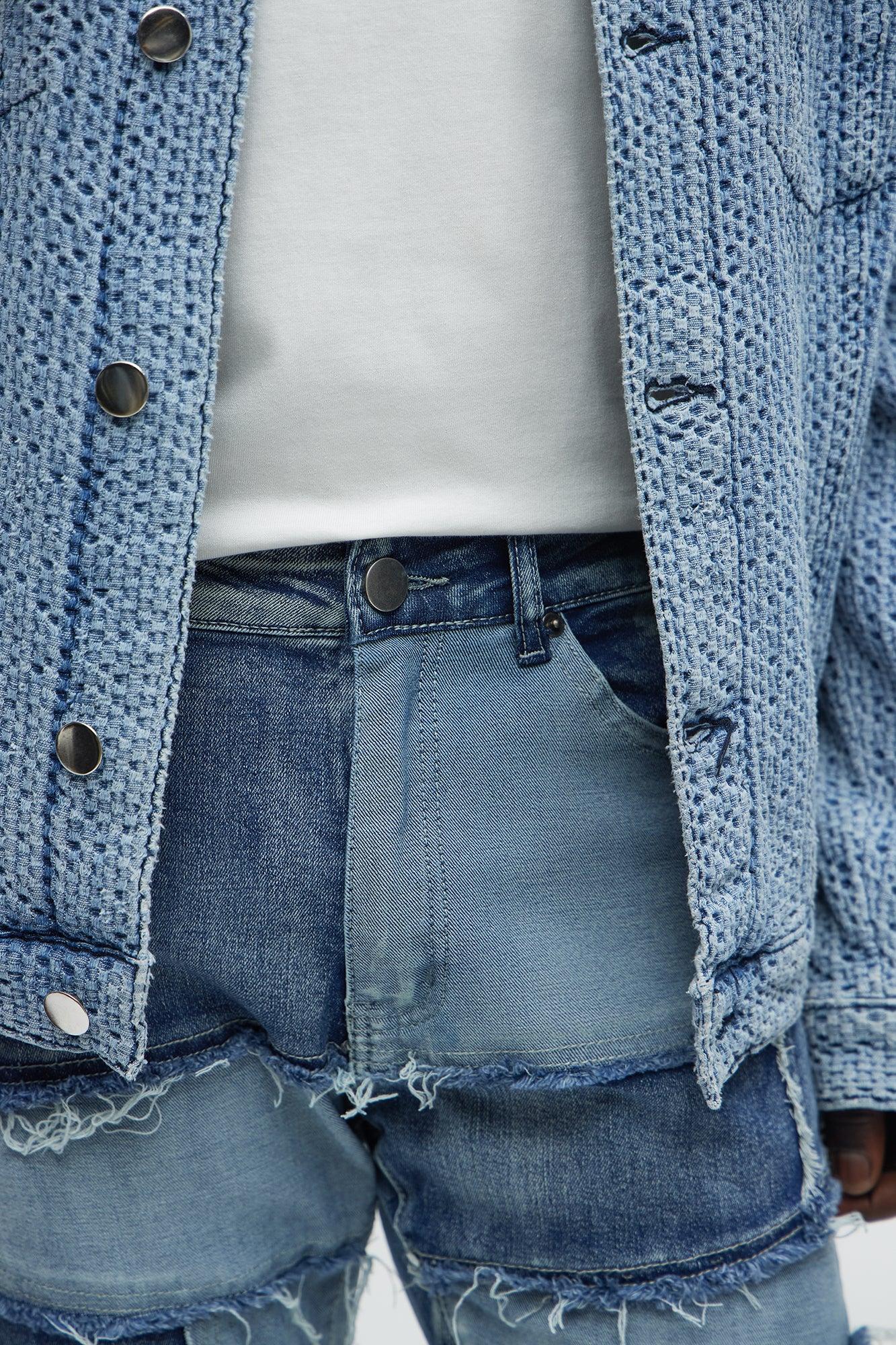 Skinny Patch It With Fray Jeans - Medium Blue Wash Product Image