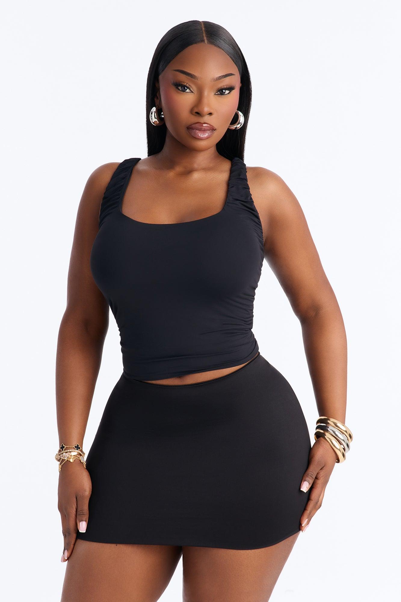 Second Skin Double Lined Scoop Neck Ruched Sleeveless Top - Black Female Product Image