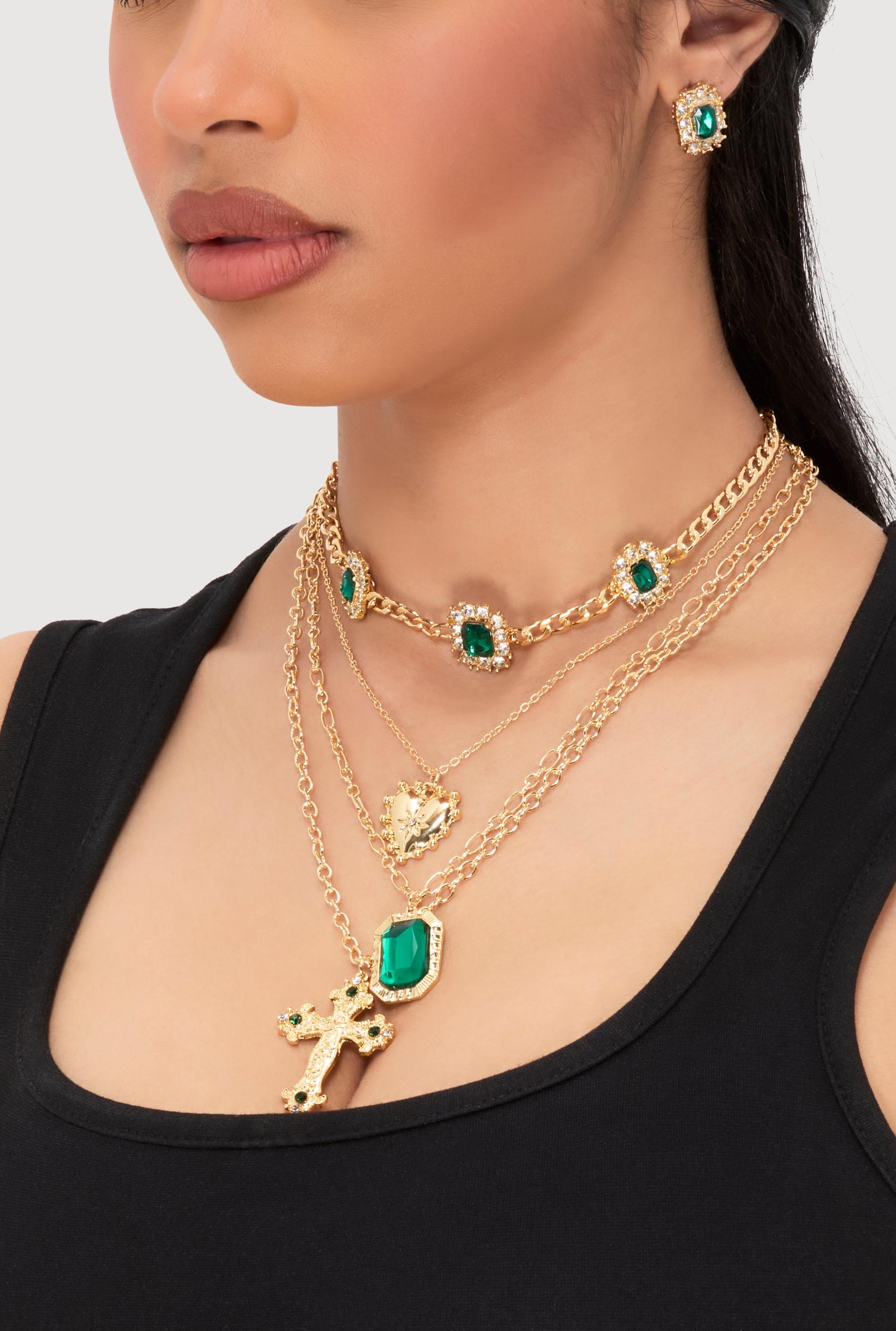 Circle Pendant Layered Necklace and Drop Earrings Unisex Product Image