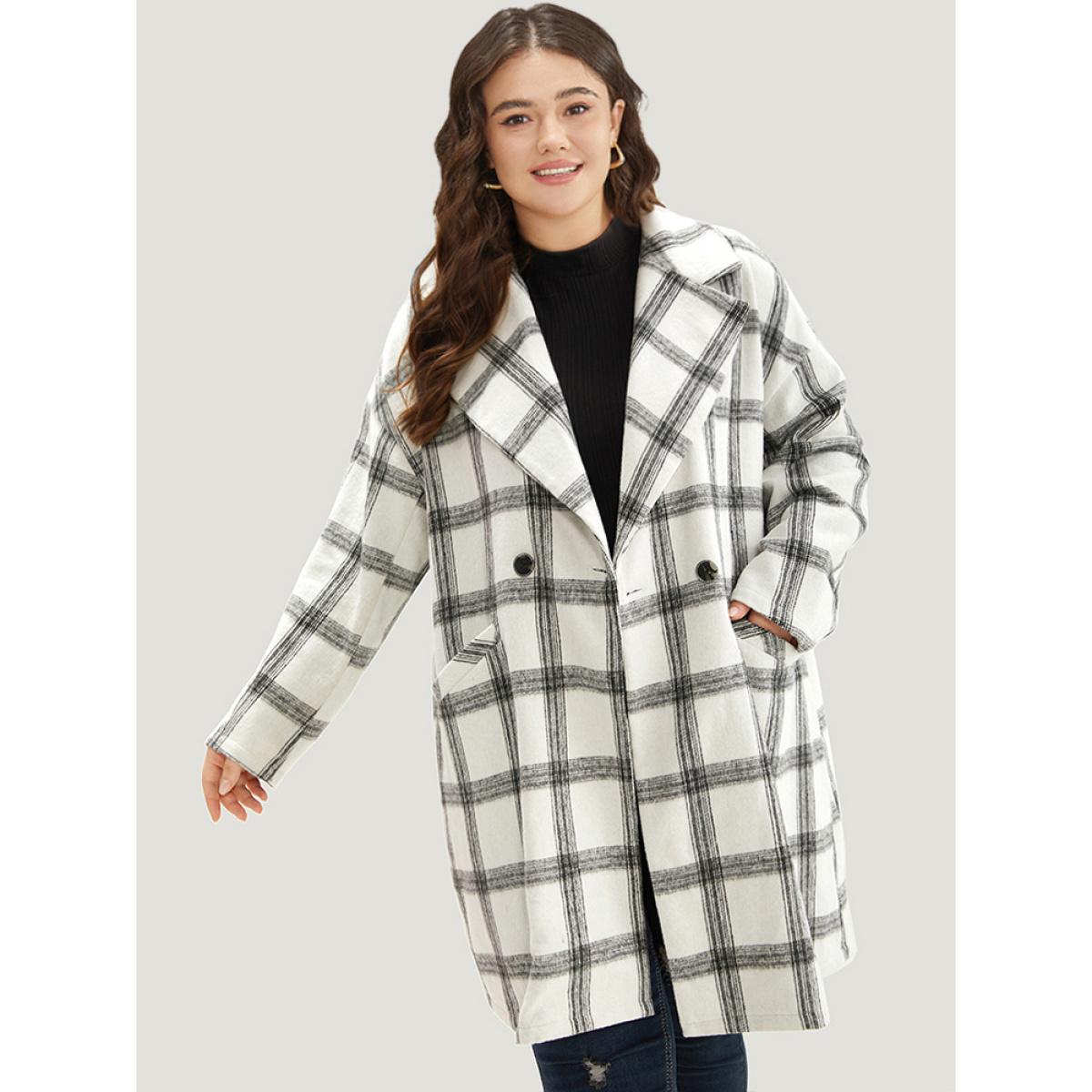 Plus Size Plaid Lapel Collar Button Up Coat Women White Casual Button Ladies Dailywear Winter Coats BloomChic 30/6X Product Image