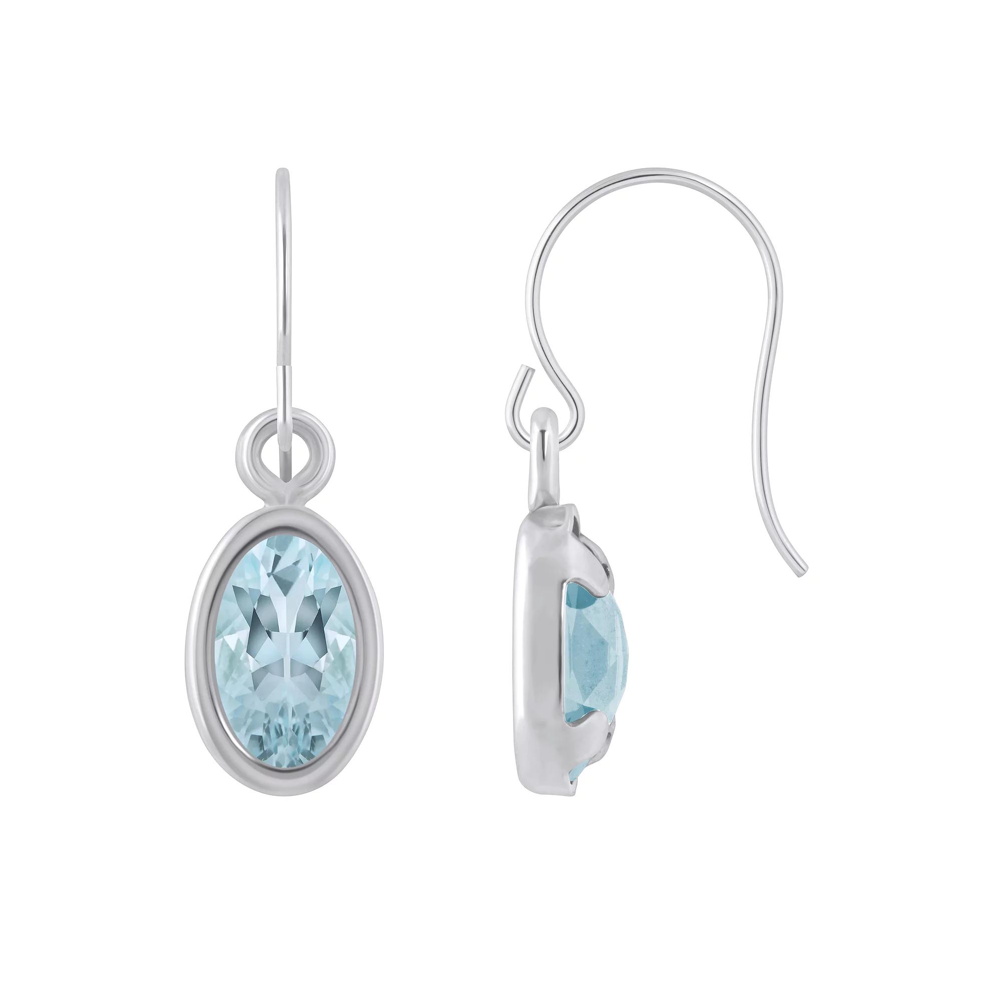 Celebration Gems Sterling Silver Oval Gemstone Drop Earrings, Women's, Aquamarine Product Image