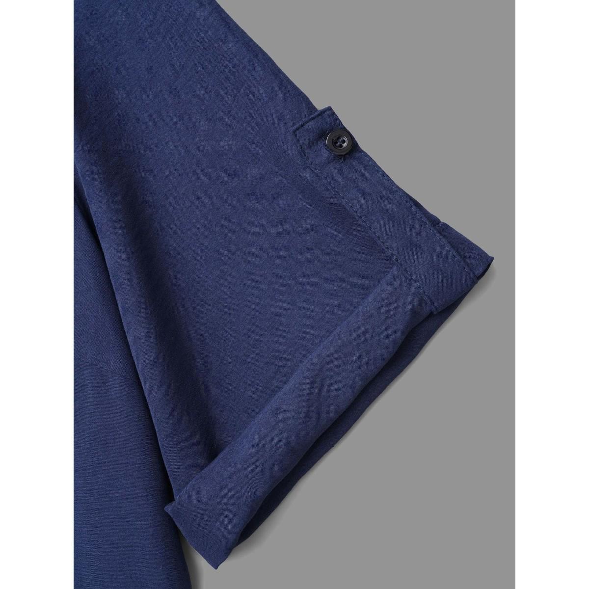 Plus Size Solid Half Zip Tab Sleeve Dress Navy Women At the Office Non V-neck Elbow-length sleeve Curvy BloomChic 12/L Product Image