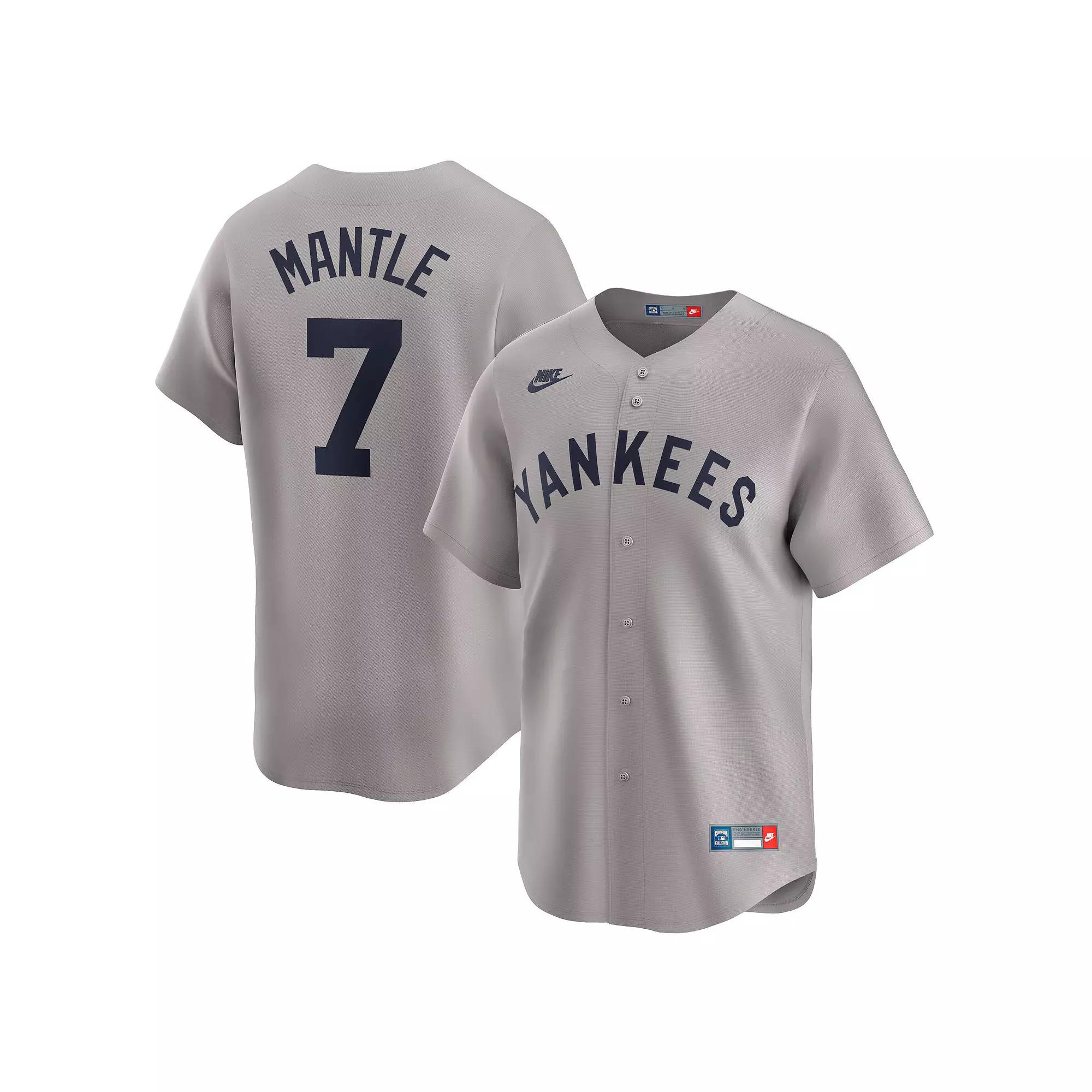 Men's Nike Mickey Mantle Gray New York Yankees Throwback Cooperstown Collection Limited Jersey,  Product Image