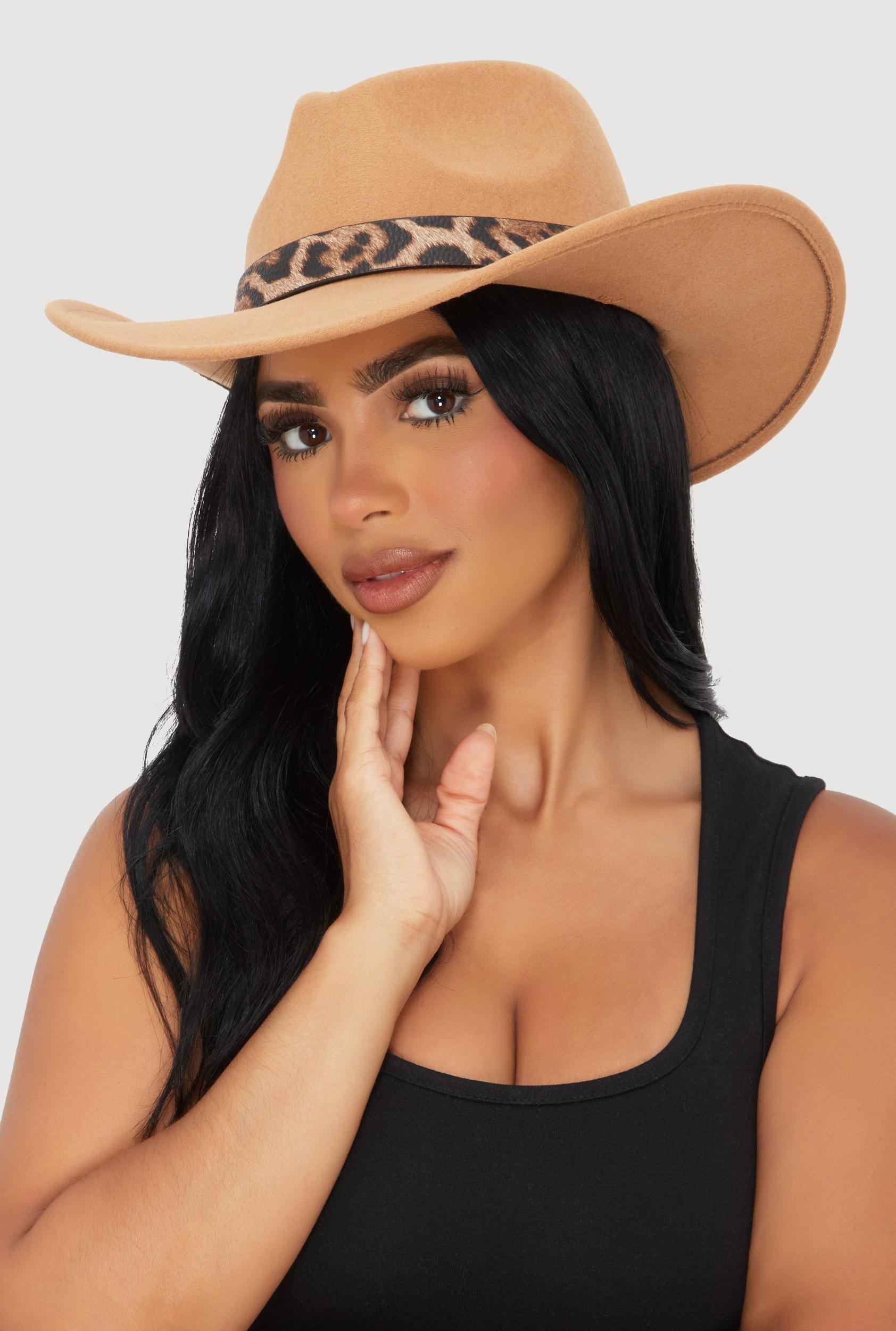 Leopard Print Trim Cowboy Hat Female Product Image