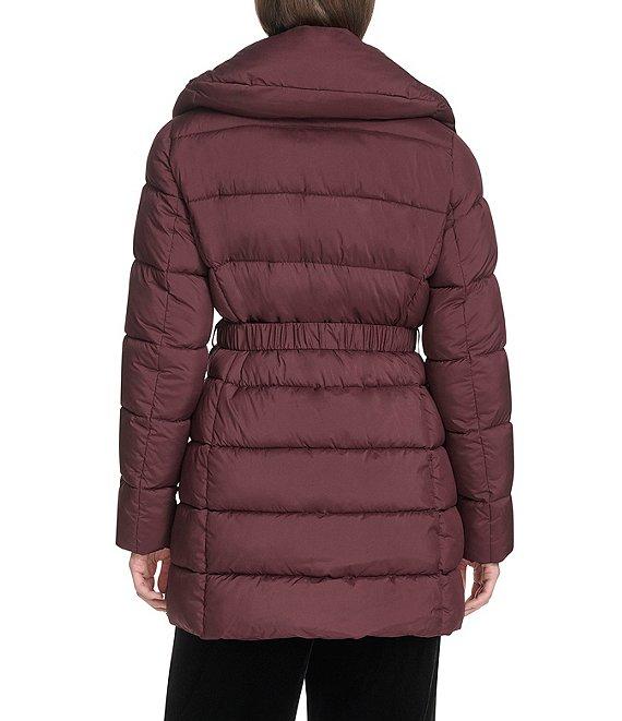 Kenneth Cole New York Water Resistant Stand Collar Belted Exposed Zip Front Puffer Coat Product Image