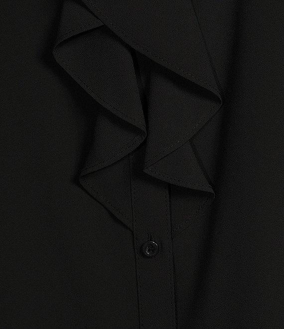 Calvin Klein Georgette Ruffle-Front Point Collar Short Sleeve Top Product Image