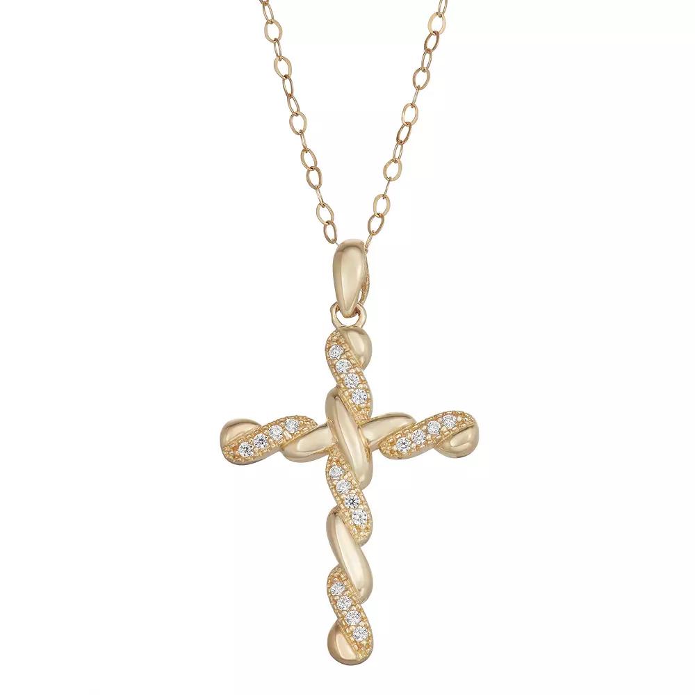 10k Gold Cubic Zirconia Twisted Cross Pendant, Women's, Size: 18" Product Image