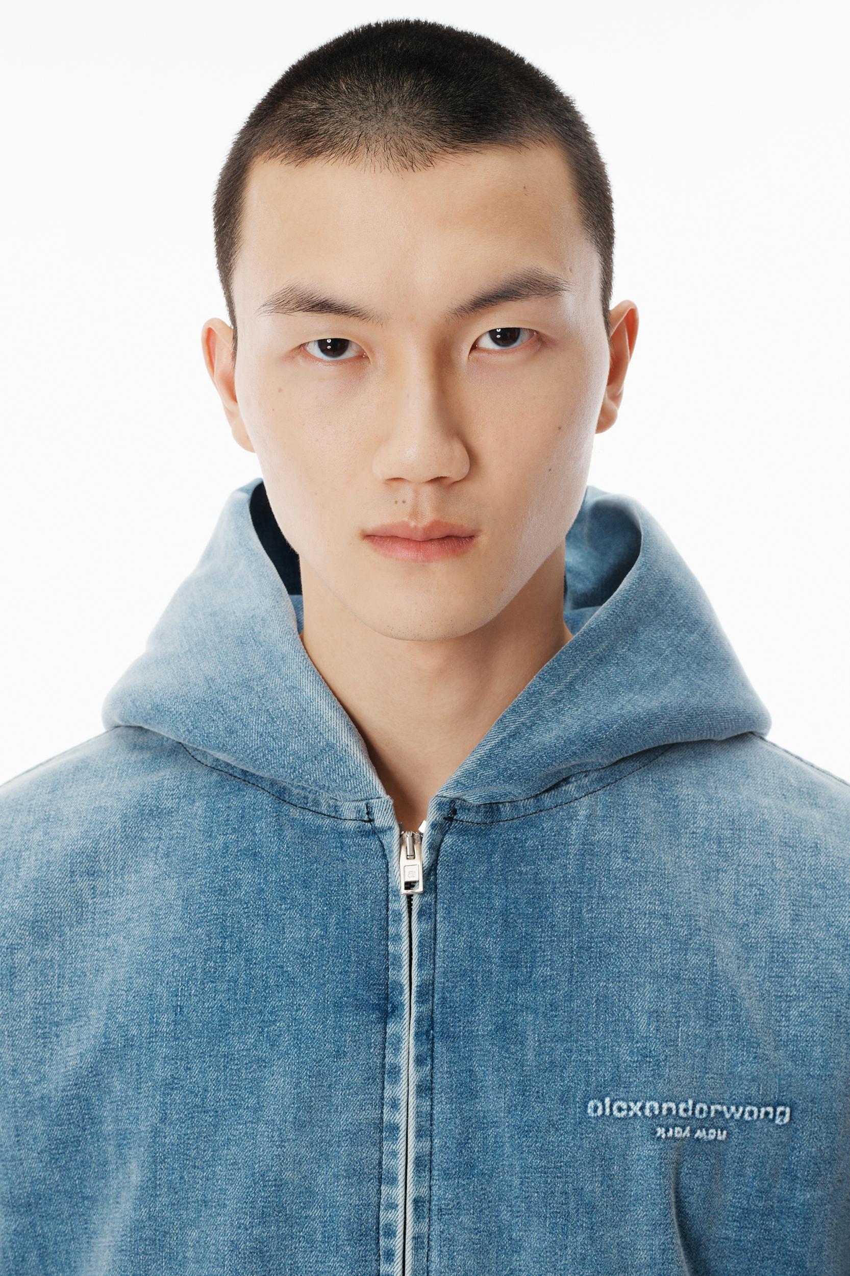 Light Blue Brushed Denim Oversized Hoodie Product Image