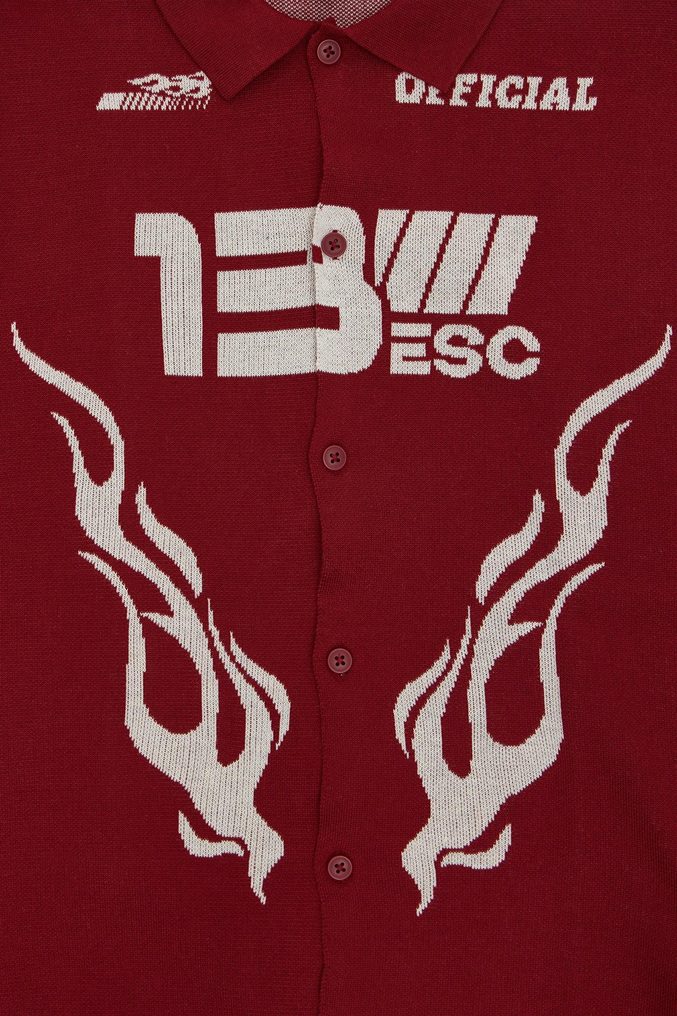 Regular Fit 13 Button Up Sweater Shirt - Red/White Male Product Image