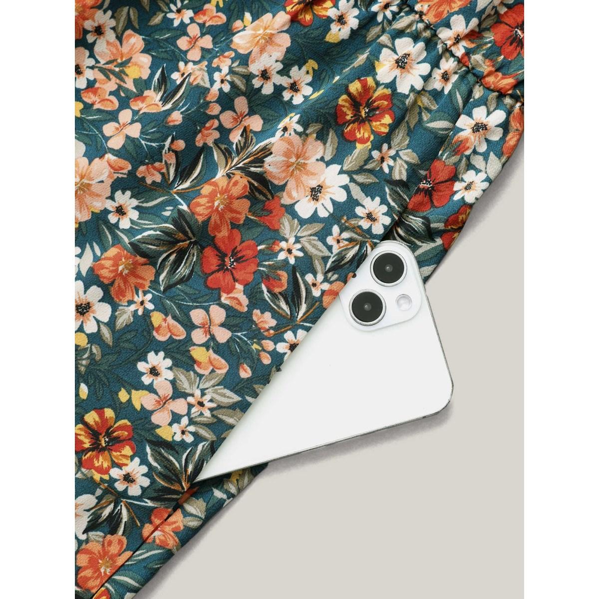 Plus Size Ditsy Floral Adjustable Straps Elastic Waist Dress Teal Women Leisure Gathered Non Sleeveless Curvy BloomChic 12/L Product Image