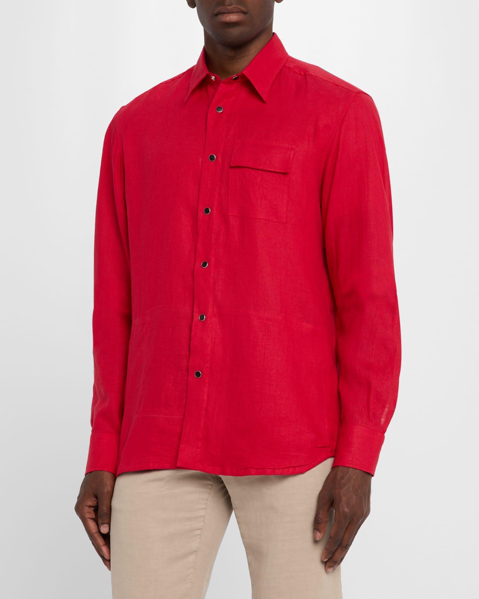 Men's Linen Snap-Front Overshirt Product Image