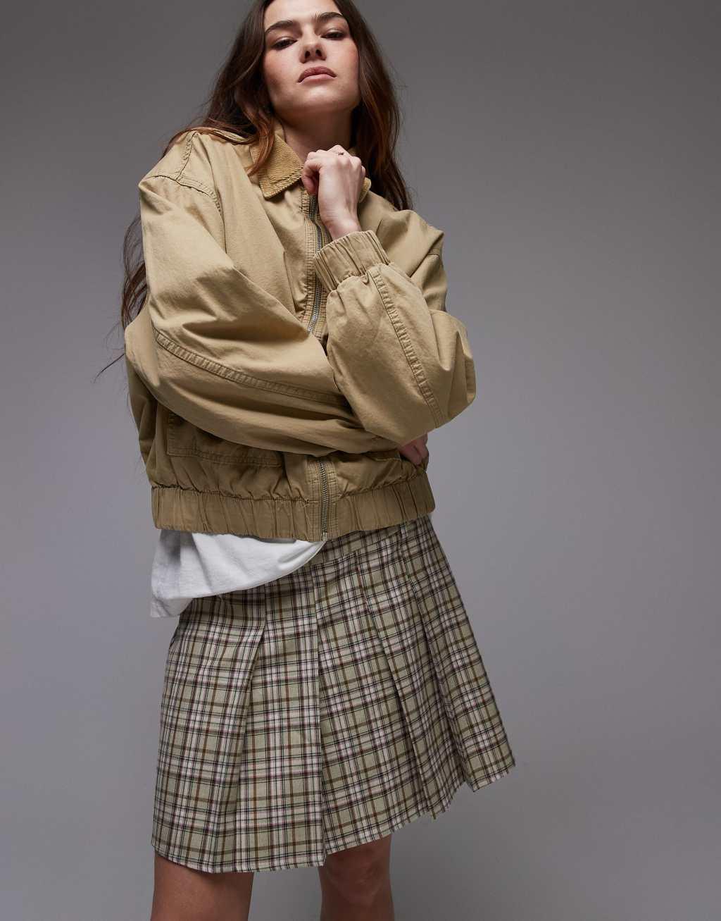 Topshop box pleat mini skirt in green check Product Image