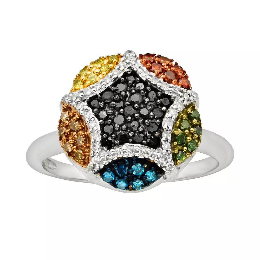 Jewelexcess Sterling Silver Seven-Tone 1/2-ct. T.W. Diamond Cluster Ring, Women's, Size: 6, Multicolor Product Image