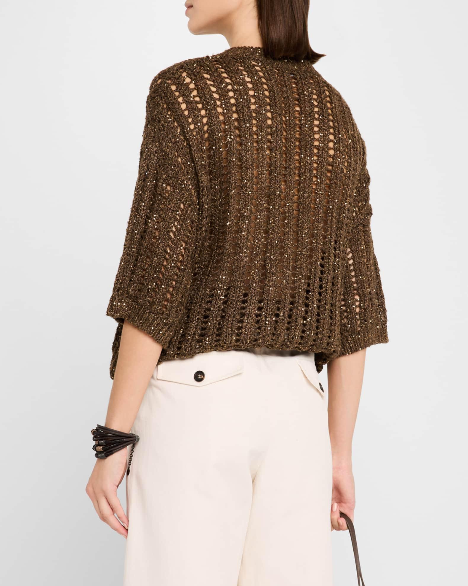Openwork Pailette Rib Short-Sleeve Sweater Product Image