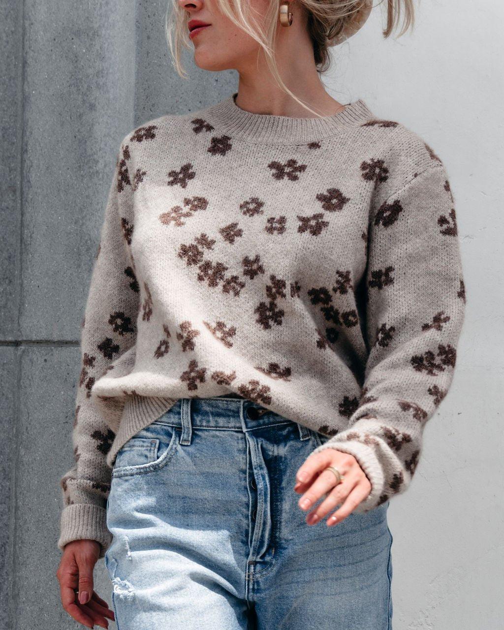 Chunky Daisy Print Sweater - Mocha Product Image