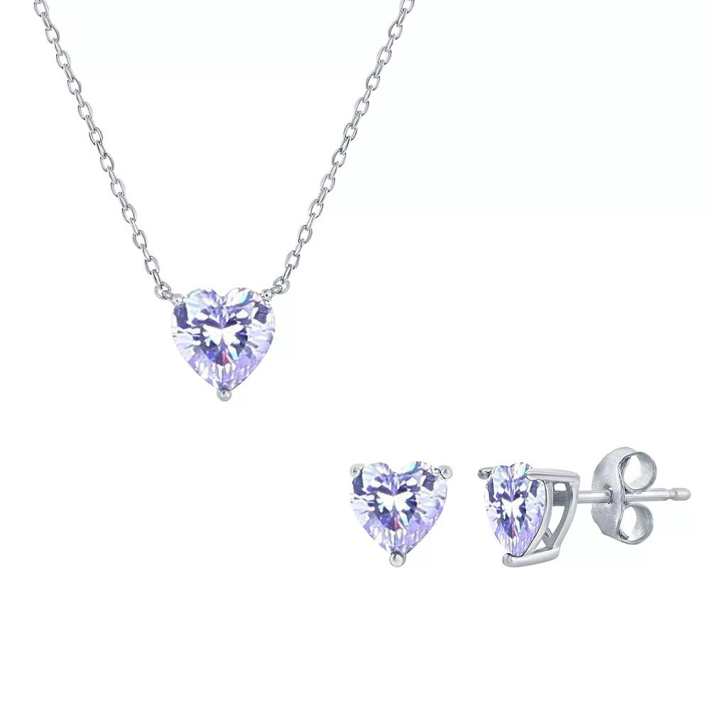 Argento Bella Sterling Silver Cubic Zirconia Birthstone Heart Necklace & Stud Earring Set, Womens June Product Image