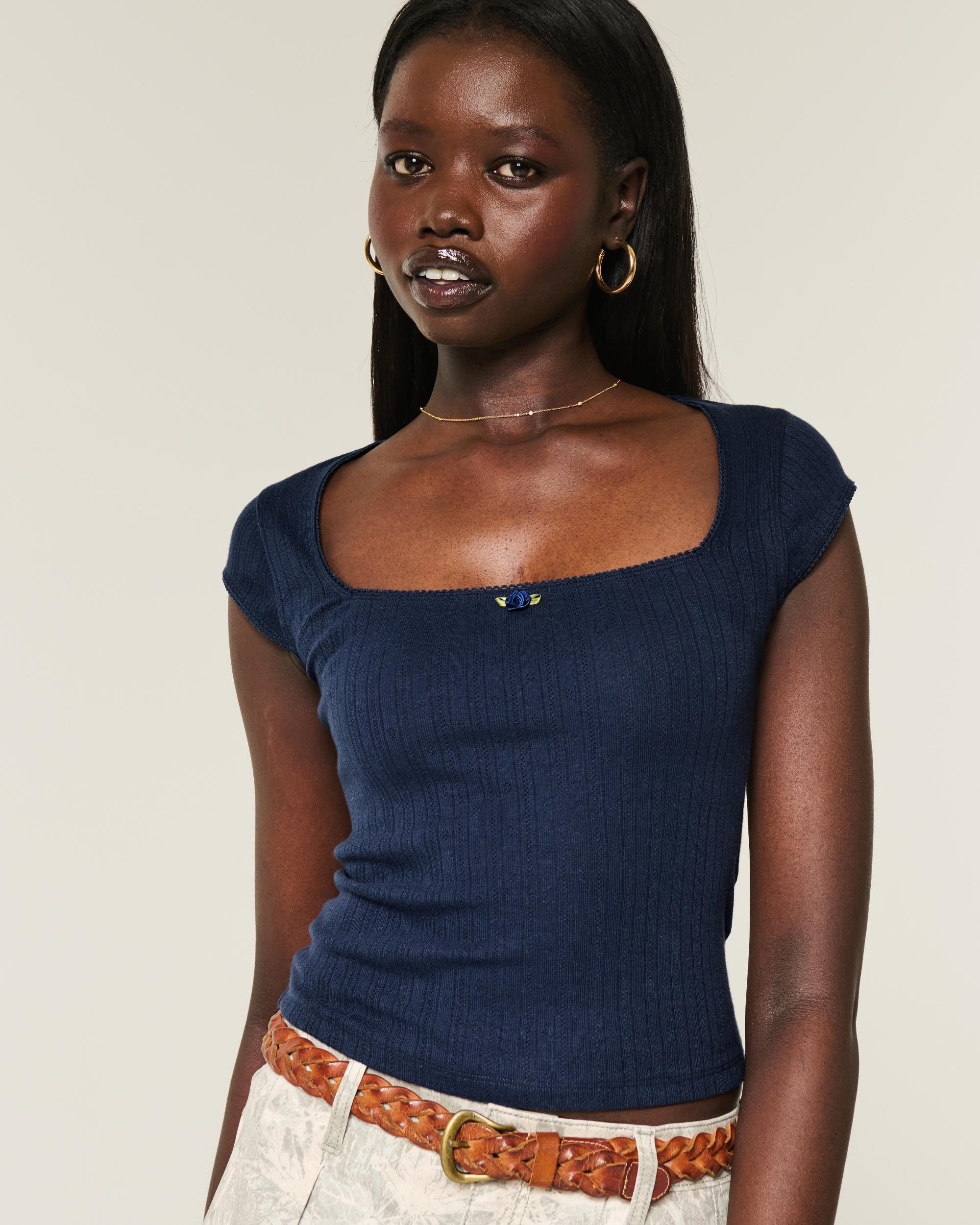 Pointelle Square-Neck Top Product Image