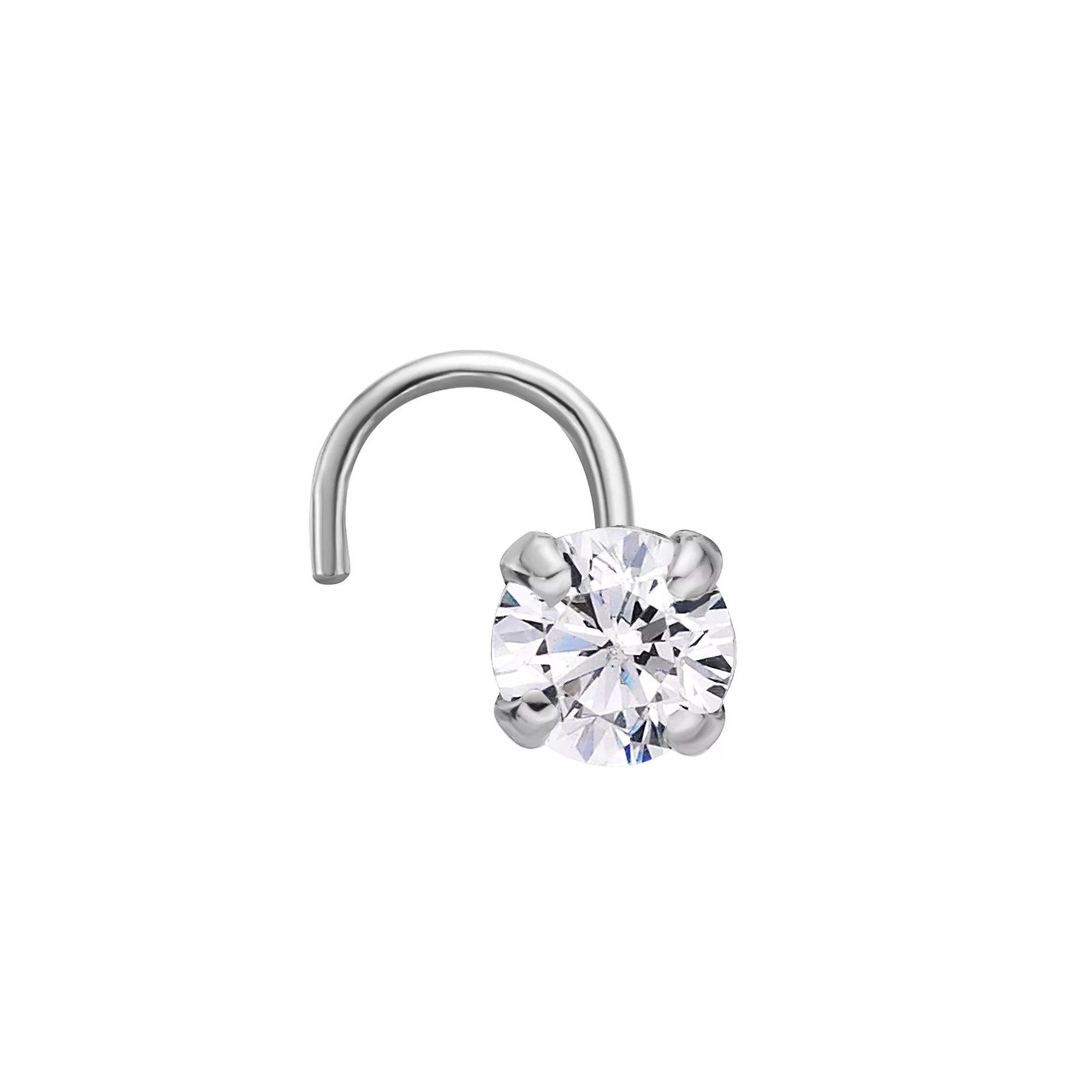 Lila Moon 14k Gold 3 mm Cubic Zirconia Nose Stud, Women's, 14k White Gold Product Image