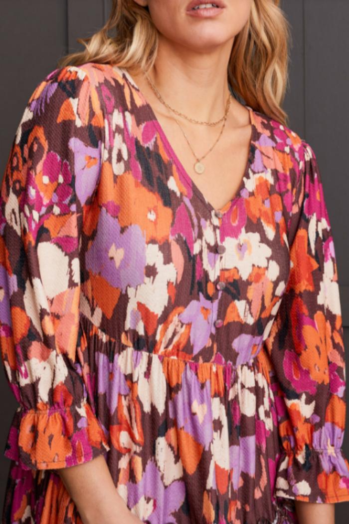 Flowy Fall Floral Peasant Dress Product Image