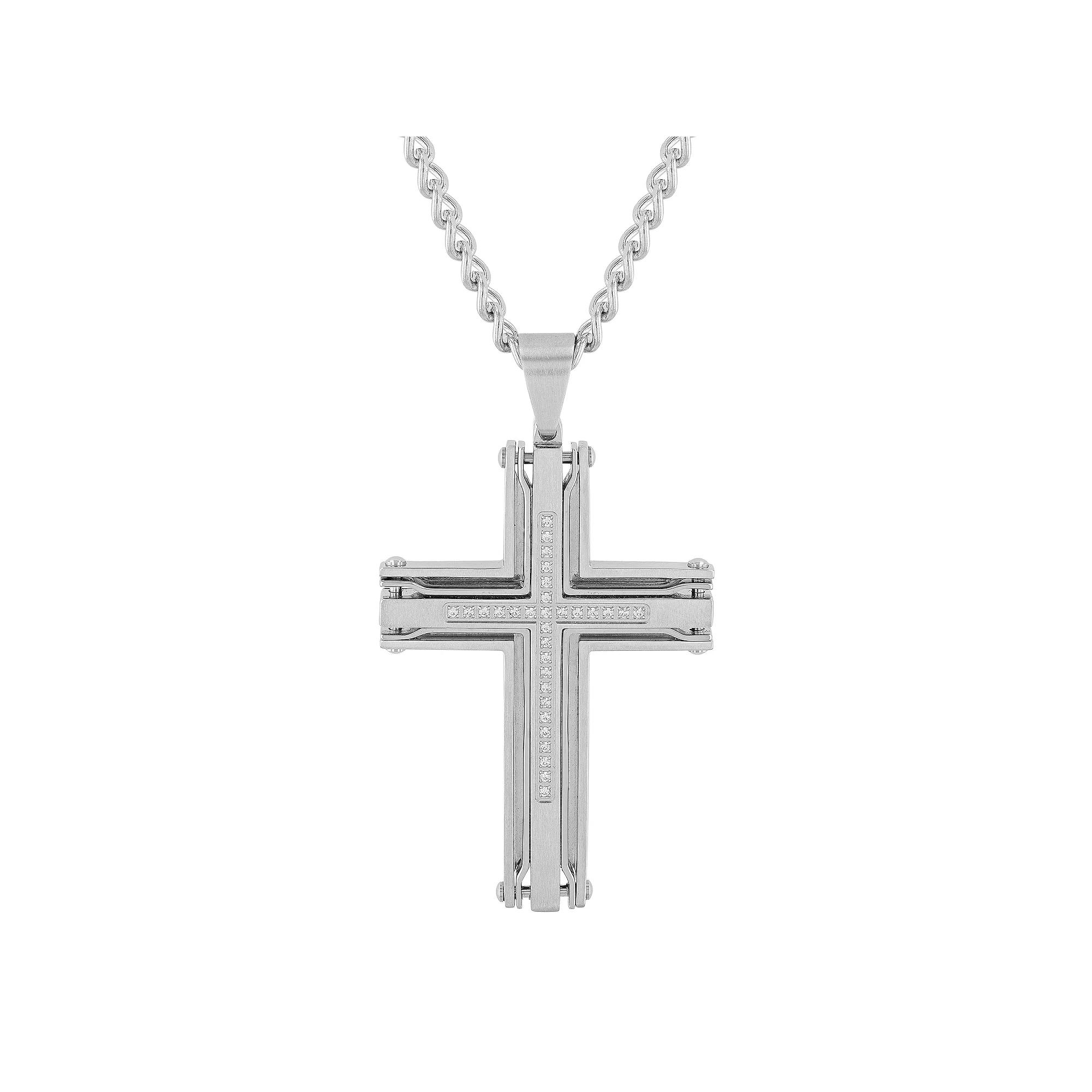 Men's Jewelry Nation Stainless Steel Diamond Accent Cross Pendant Necklace, Size: 24" Product Image