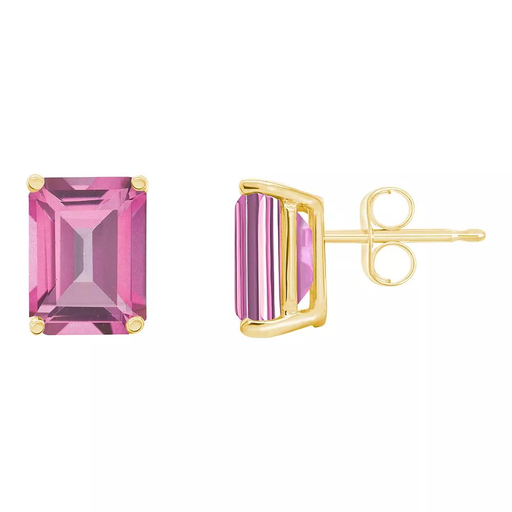 Celebration Gems 14k Gold Emerald Cut Pink Topaz Stud Earrings, Women's Product Image