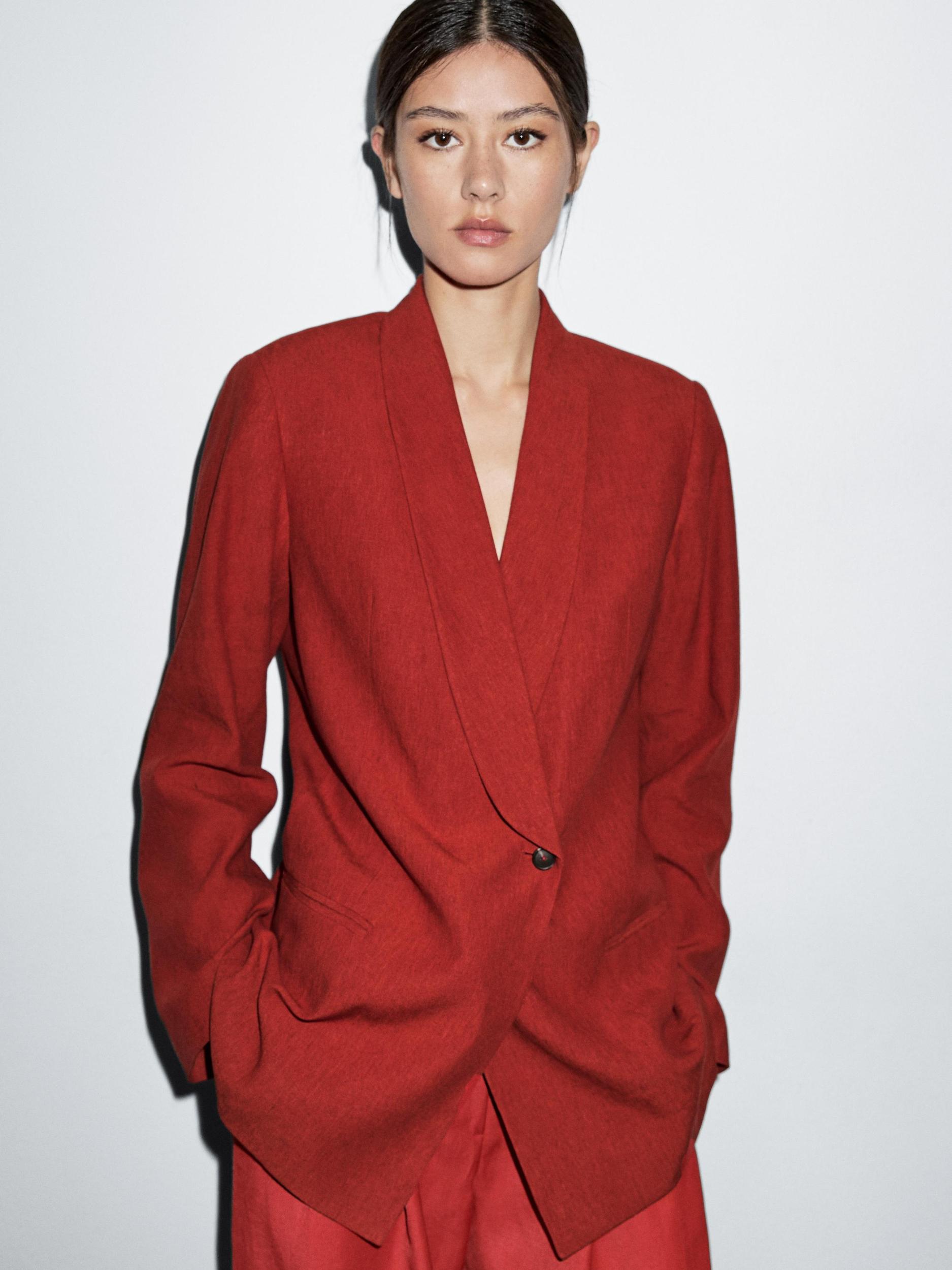 Linen blend shawl collar blazer Product Image