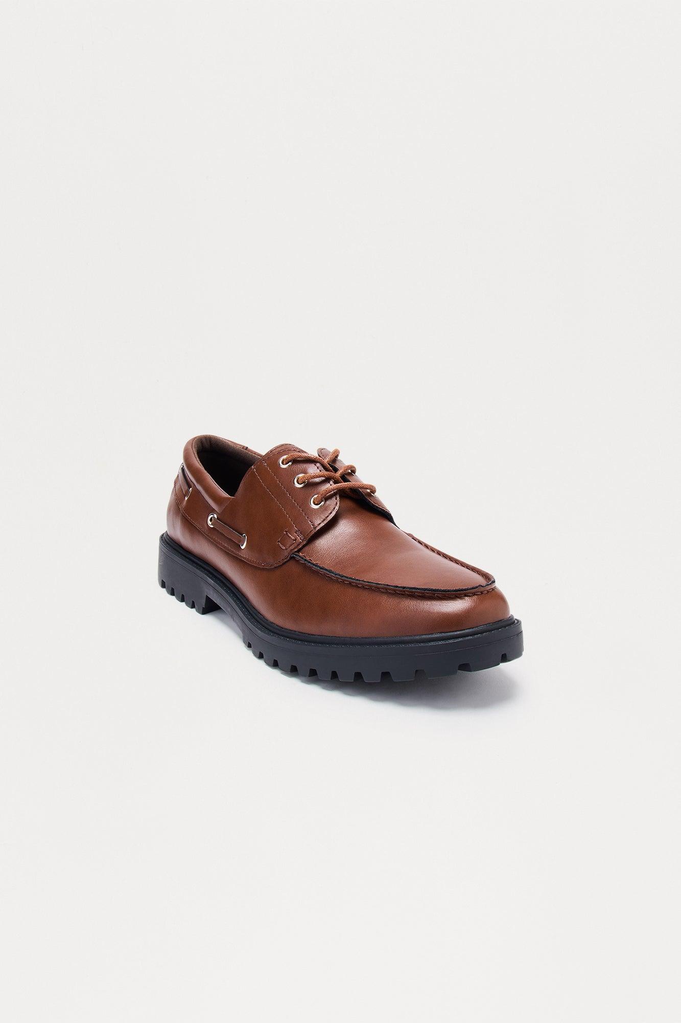 Classic Chunky Sole Lace Up Boat Shoes - Brown Male Product Image