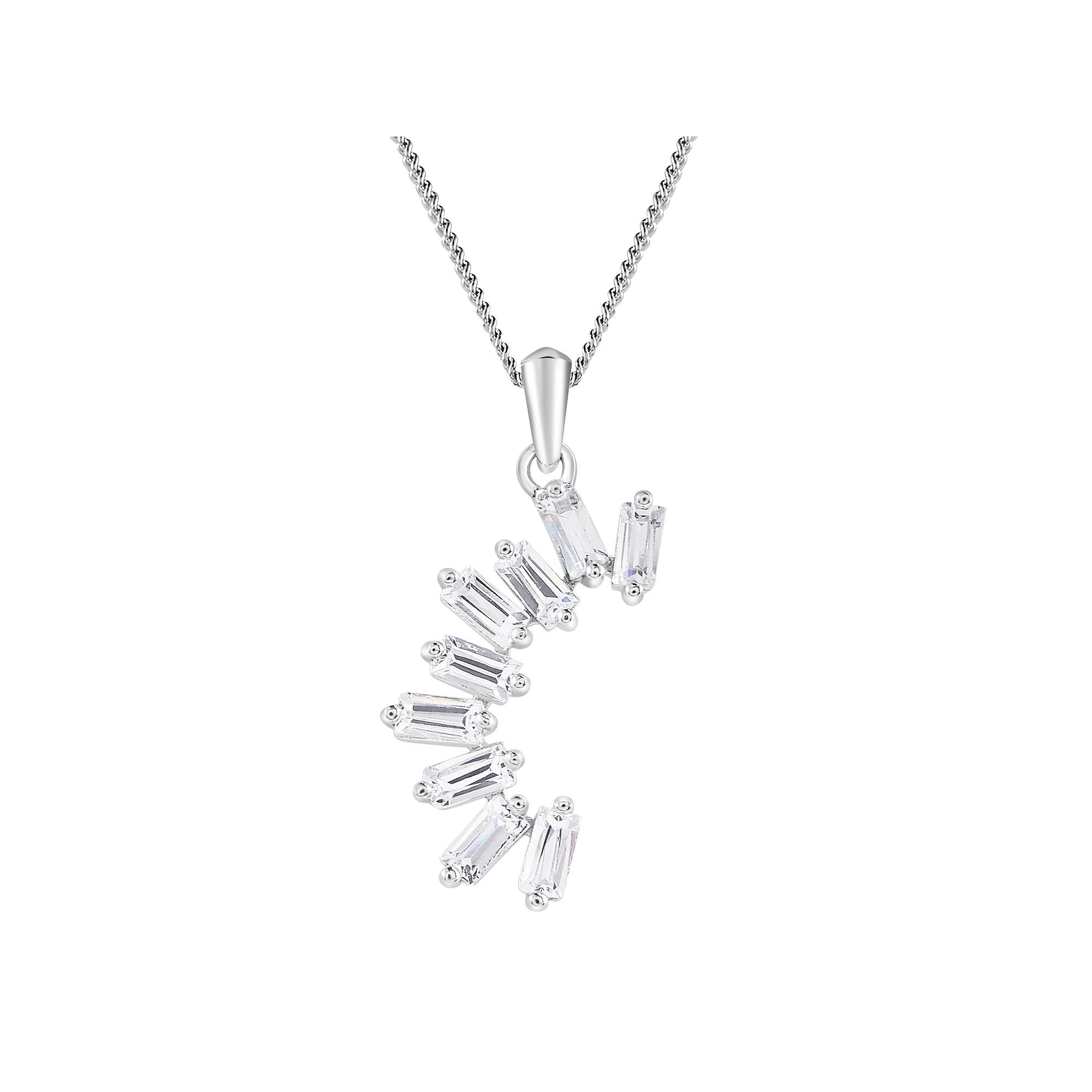 SIRI Sterling Silver Rhodium-Plated Cascading Stones Pendant with White Cubic Zirconia and 18" Chain, Women's Product Image