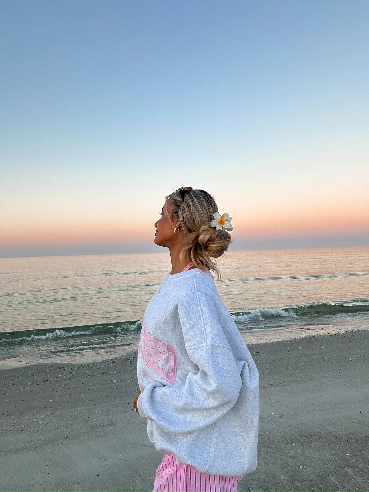 Sunkissed Collegiate Embroider Oversized Crewneck Sweatshirt Product Image
