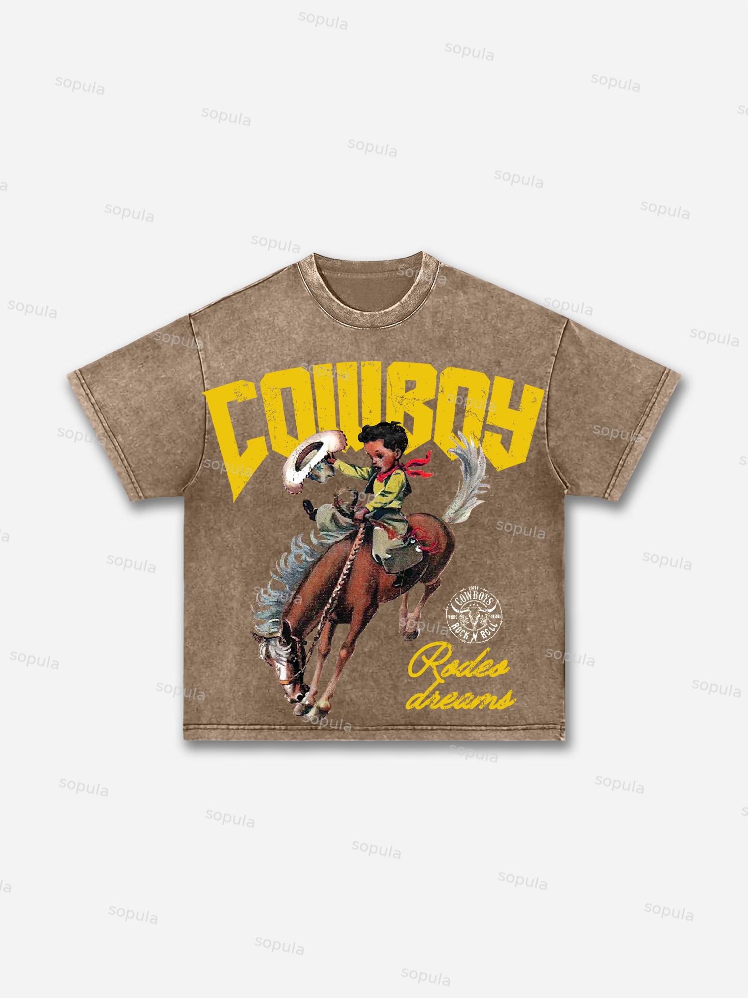 Cowboy Rodeo Dreams Print Acid Wash T-shirt Product Image
