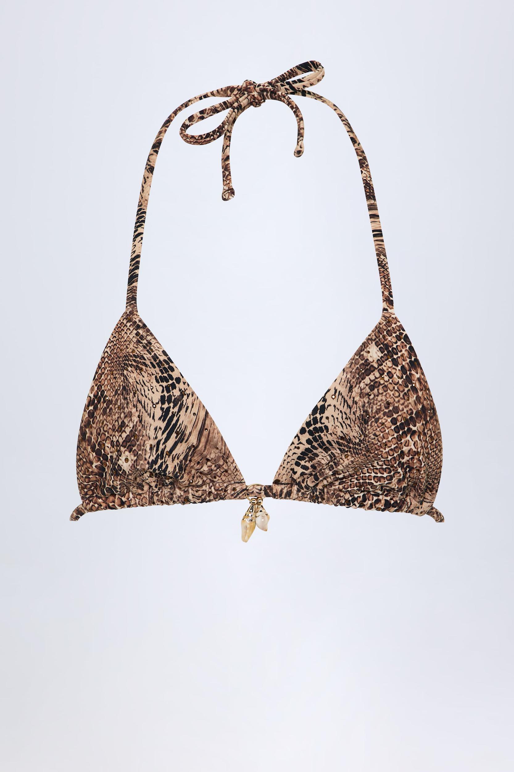 Charm-Detail Triangle Bikini Top in Snake Print Product Image