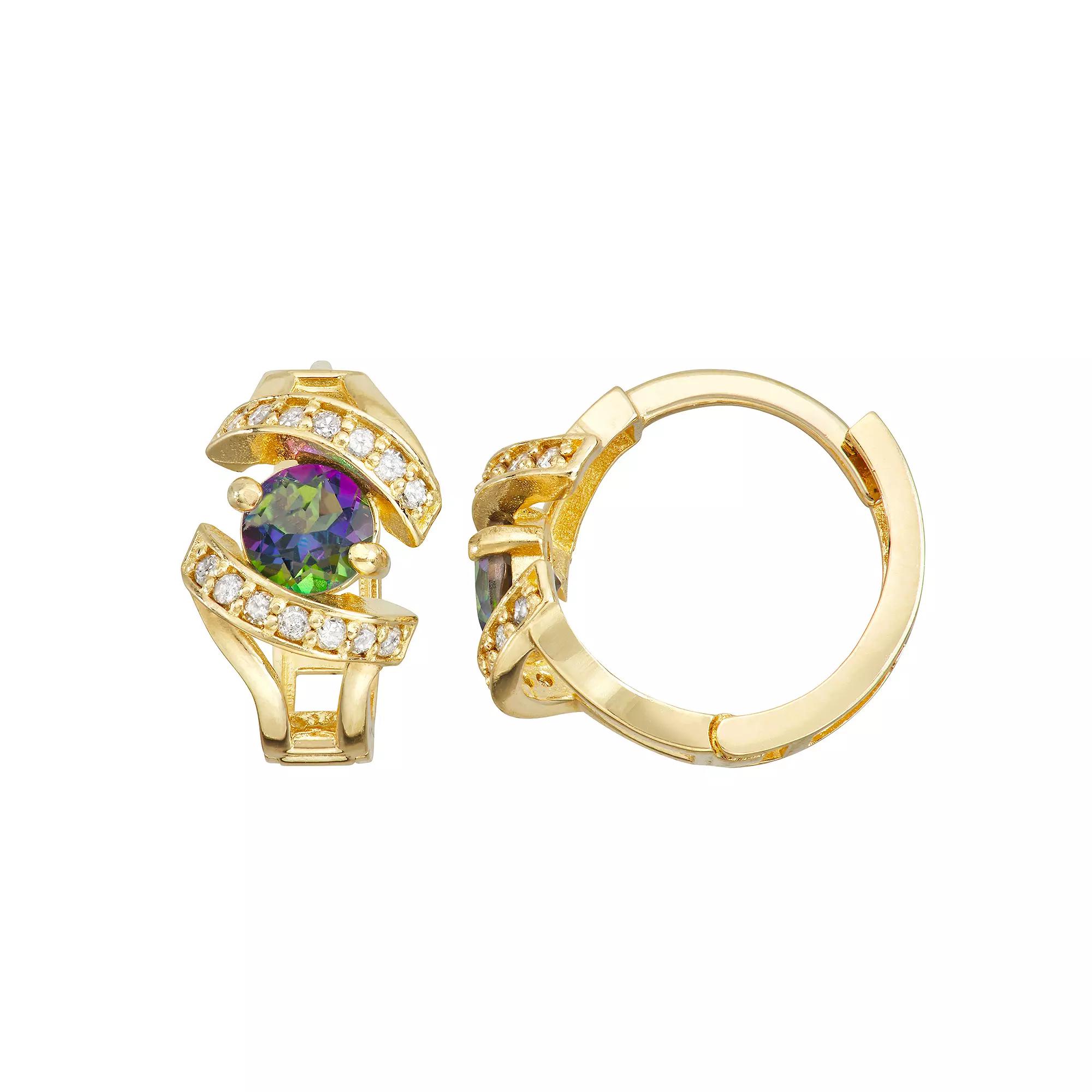 Tiara 10k Gold 1/6 Carat T.W. Diamond Mystic Topaz Huggie Hoop Earrings, Women's Product Image