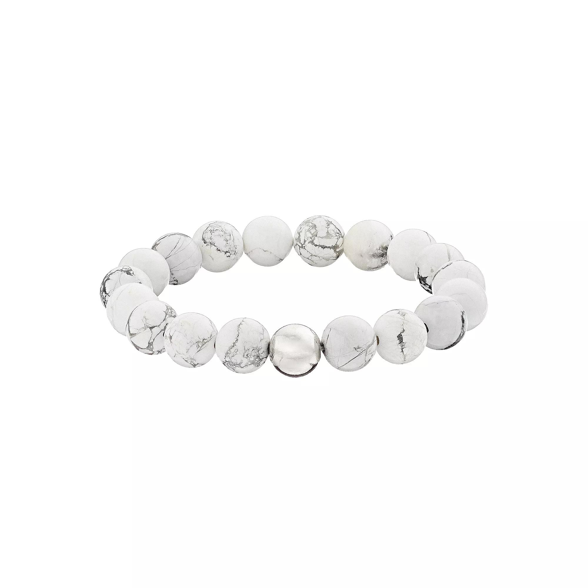 Aleure Precioso Sterling Silver 10 mm Bead Station Stretch Bracelet, Women's, Size: 7.5", Sterling Howlite Product Image
