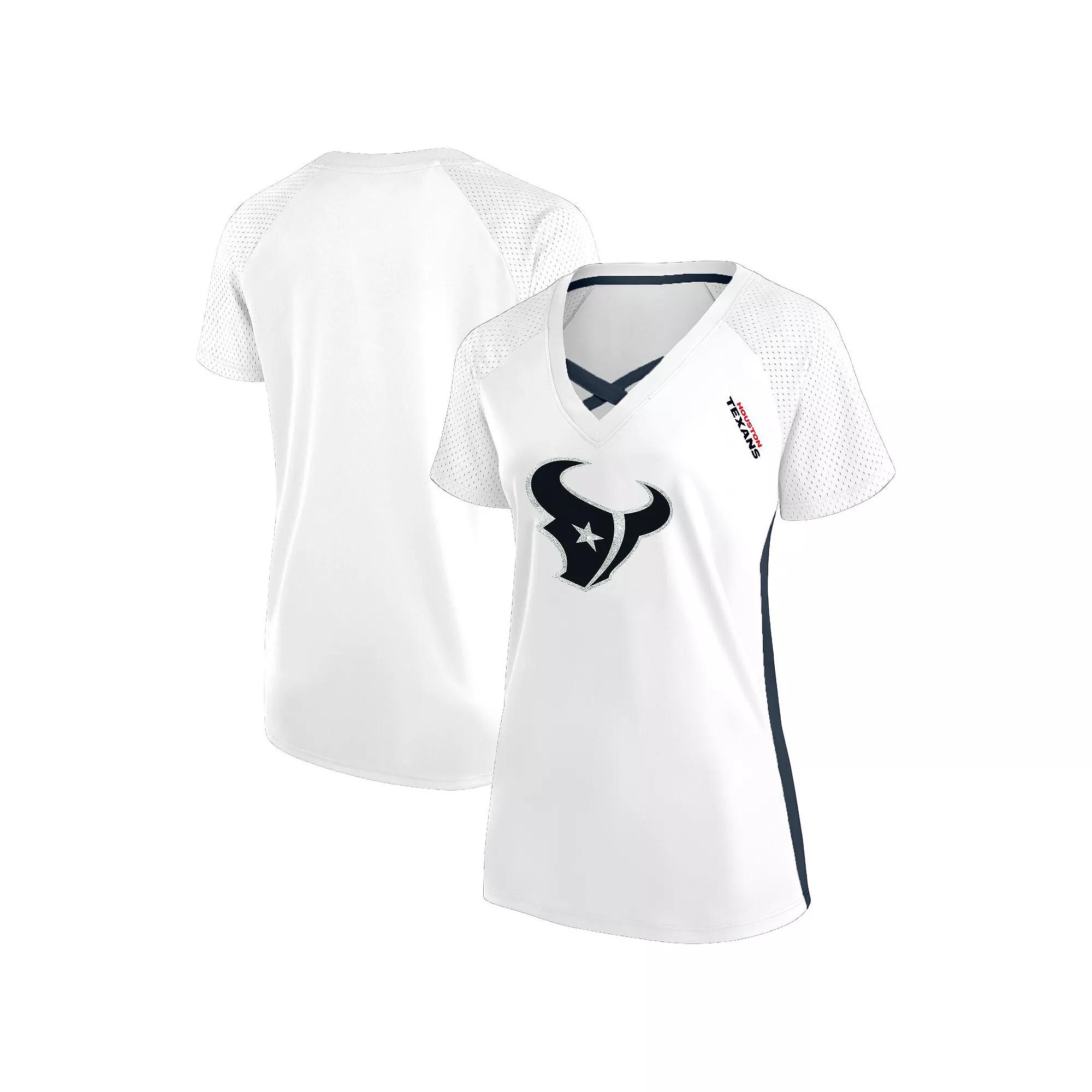 Women's Fanatics  White Houston Texans Plus Size Glitter Lace-Up V- Neck T-Shirt, Size: 1XL Product Image