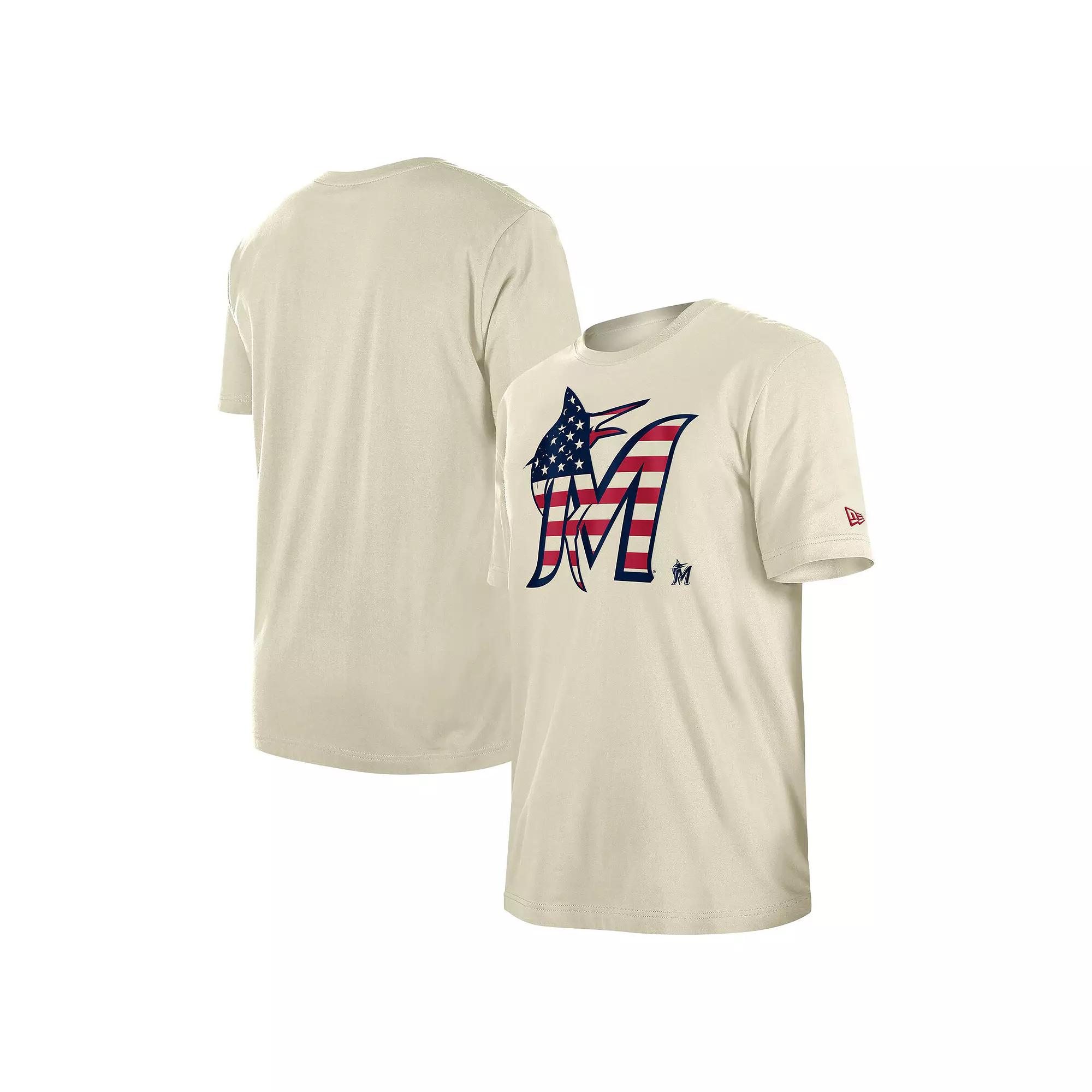 Men's New Era Cream Miami Marlins Americana Flag Fill T-Shirt,  Product Image