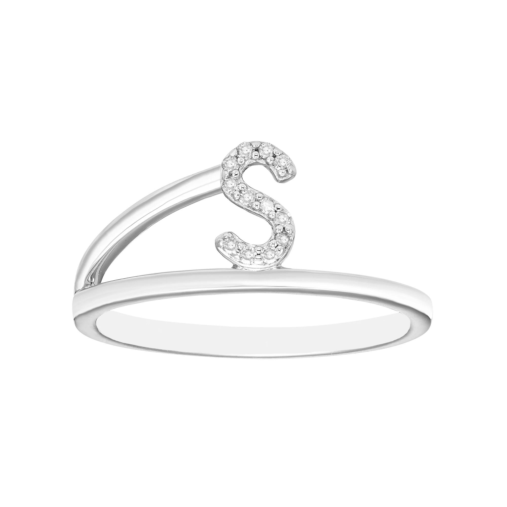 Boston Bay Diamonds Sterling Silver Diamond Accent Letter Initial Split Shank Ring, Women's, Size: 9, Silver Tone S Product Image