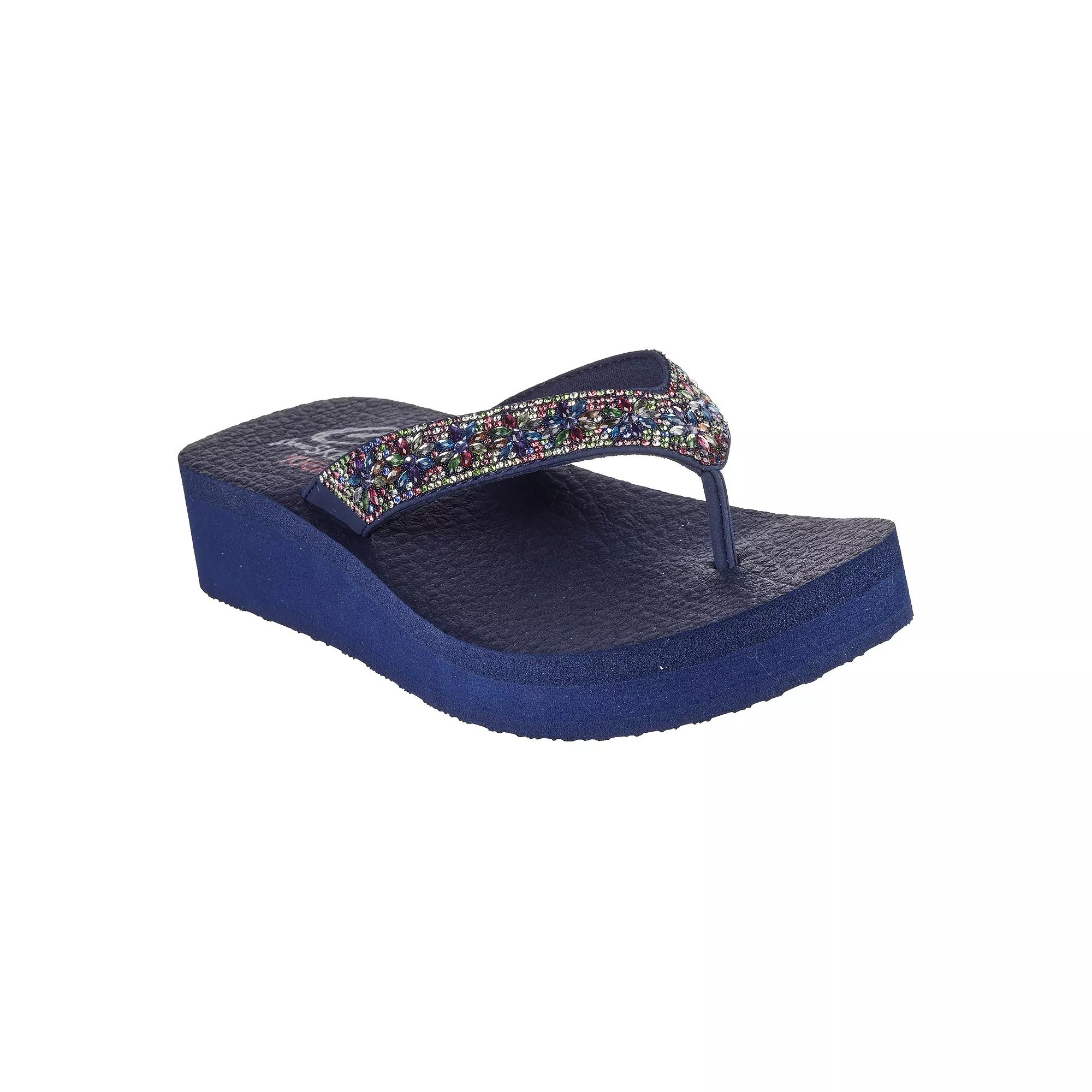 Skechers Cali® Vinyasa Wild Daisies Women's Wedge Thong Sandals, Size: 6, Blue Team Product Image
