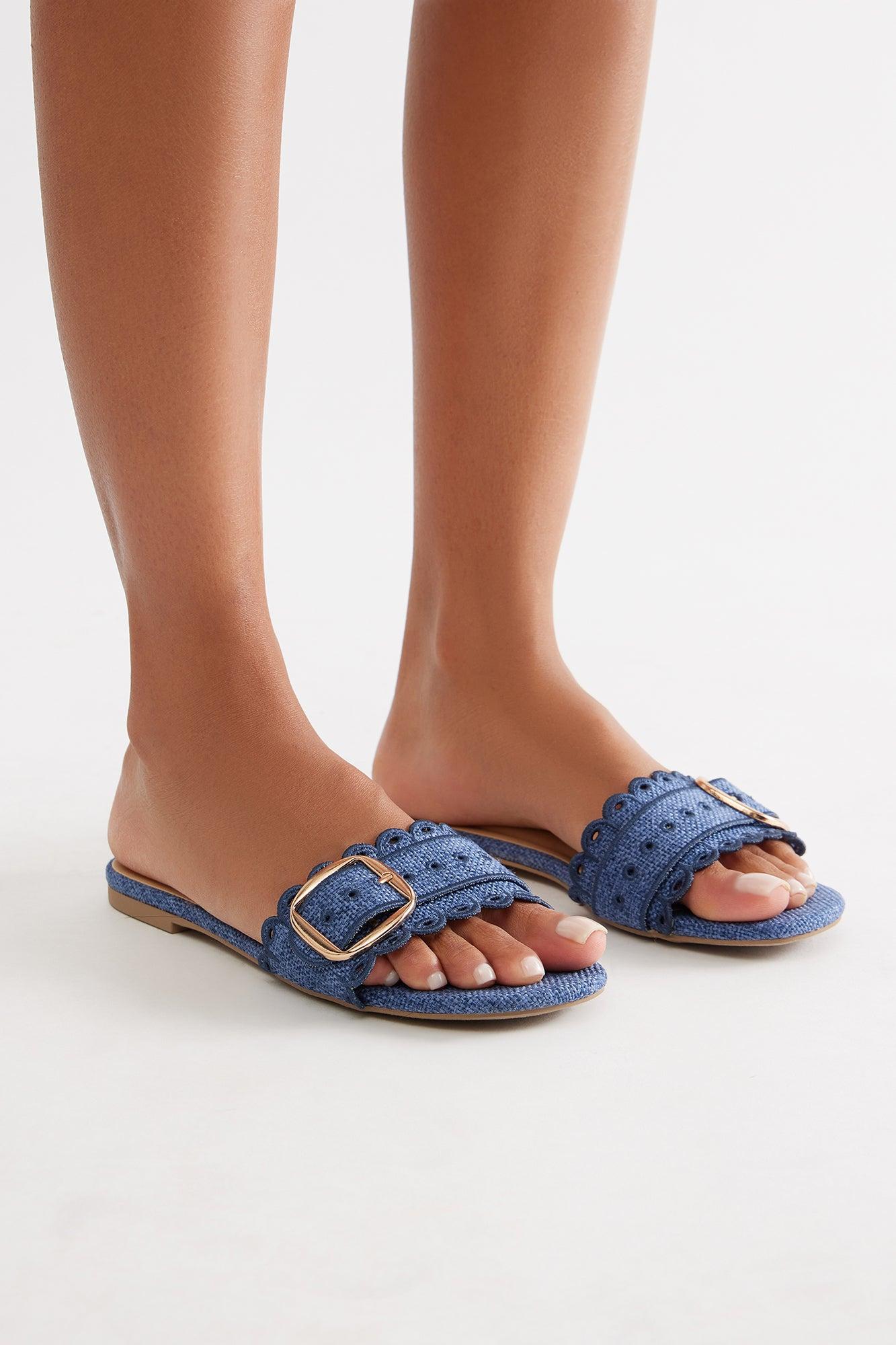 Nuala Buckle Slip On Sandals - Denim Female Product Image
