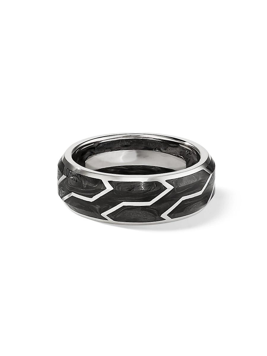 Mens Forged Carbon Band Ring With 18K White Gold Product Image